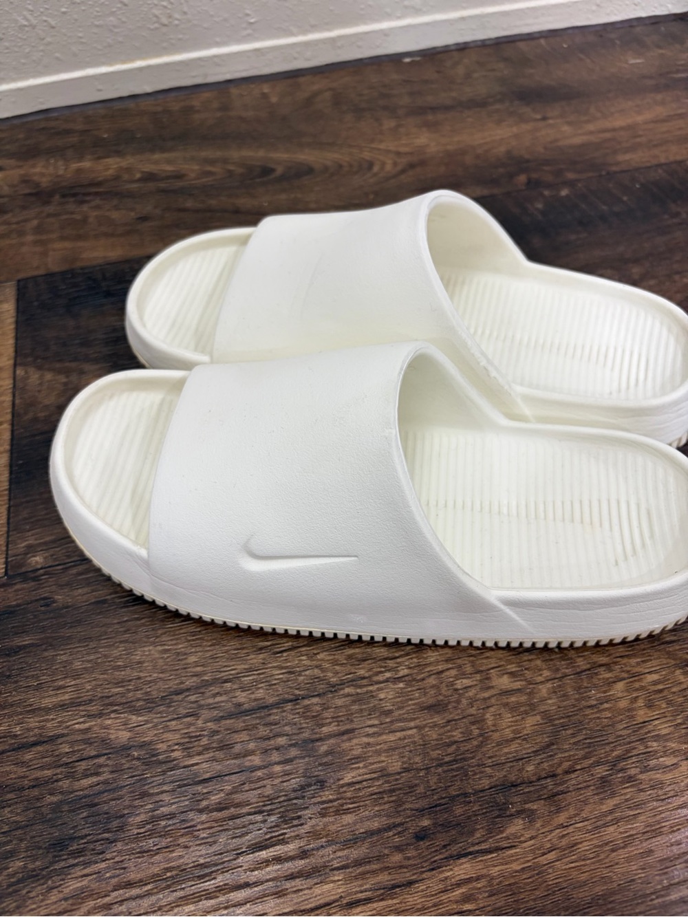 Nike White Slide Sandals with Subtle Swoosh